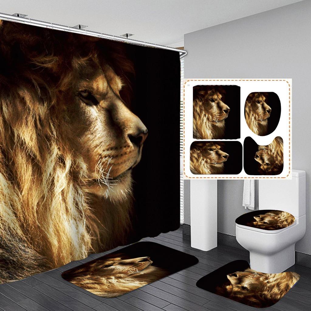 4 шт. наборы занавесок для душа серии Lion для ванной комнаты, нескользящие коврики для ванной комнаты, крышка для унитаза, коврик для ванной