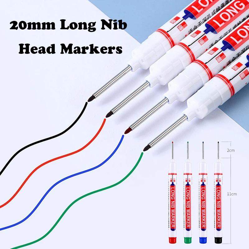 6Pcs/Set 20MM Long Nib Markers Deep Hole Head Four Color Waterproof Marker Pens For Woodworking Metal Marker Tools Art Supplies