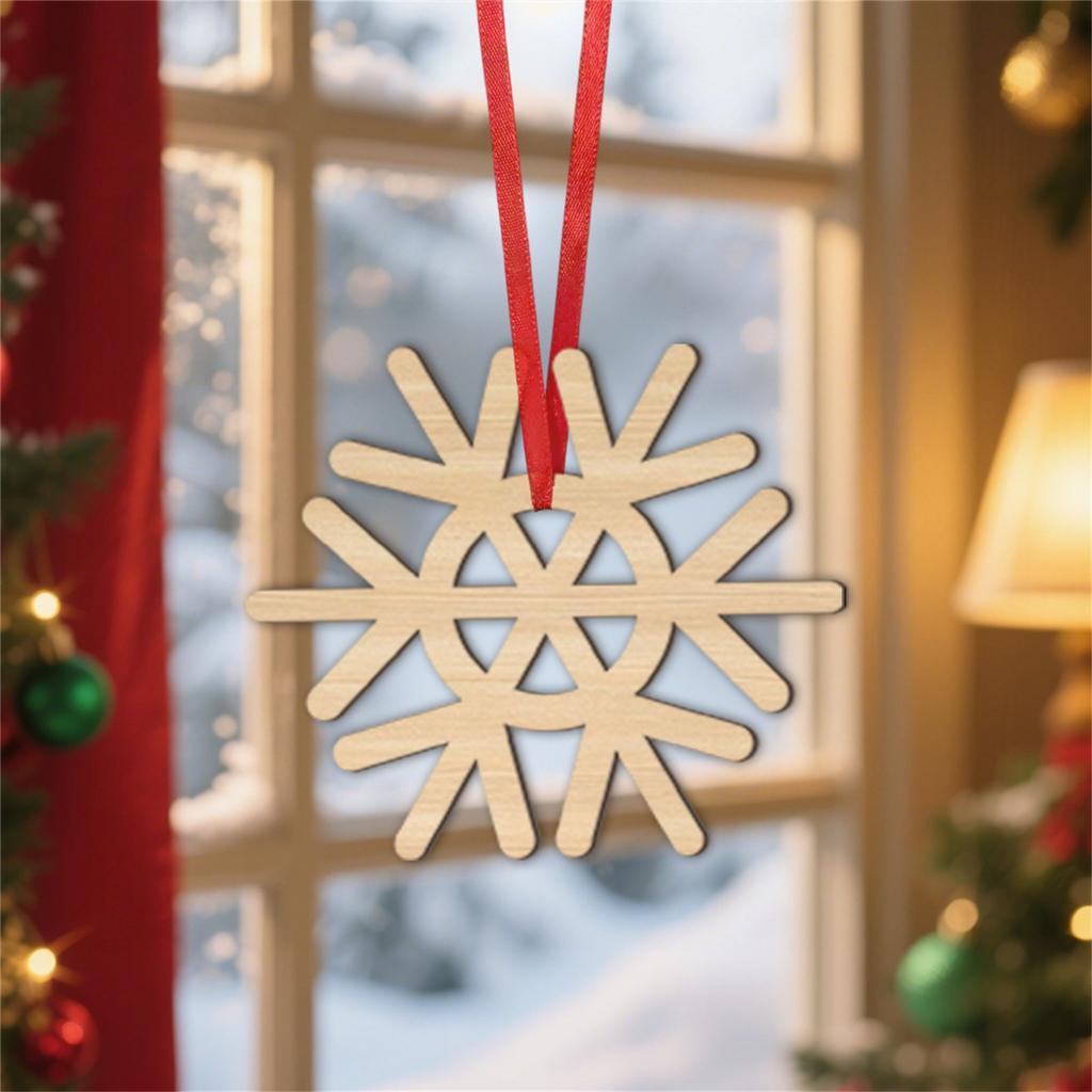 Christmas Snowflake Wood Chip Decoration 2D Wooden Pendant