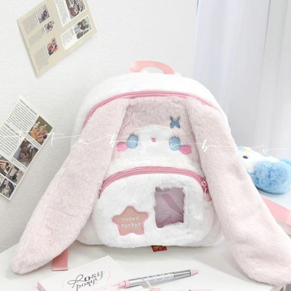 Rabbit Cute Cat Backpack Preppy Style Plush Shoulder Bag Sweet Idol Photocard Pouch Itabag Outdoor