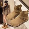 2024 Autumn and Winter New Round Head Retro Ankle Boots Women Flat Large Size Side Zipper Fashion Casual Boots