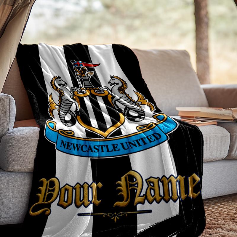 Custom Name Newcastle United Crest Throw Blanket - Perfect for Couch, Bed, Office, and outdoor Travel - Ideal Gift for Christmas & Holidays