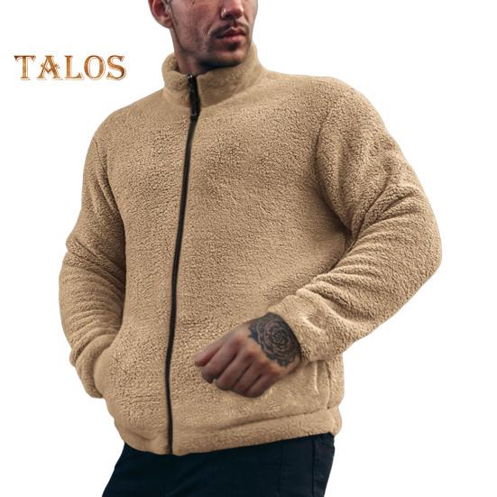 Мужское зимнее пальто с воротником-стойкой, длинным рукавом, однотонная утолщенная плюшевая куртка с карманами, застежка-молния, верхняя одежда