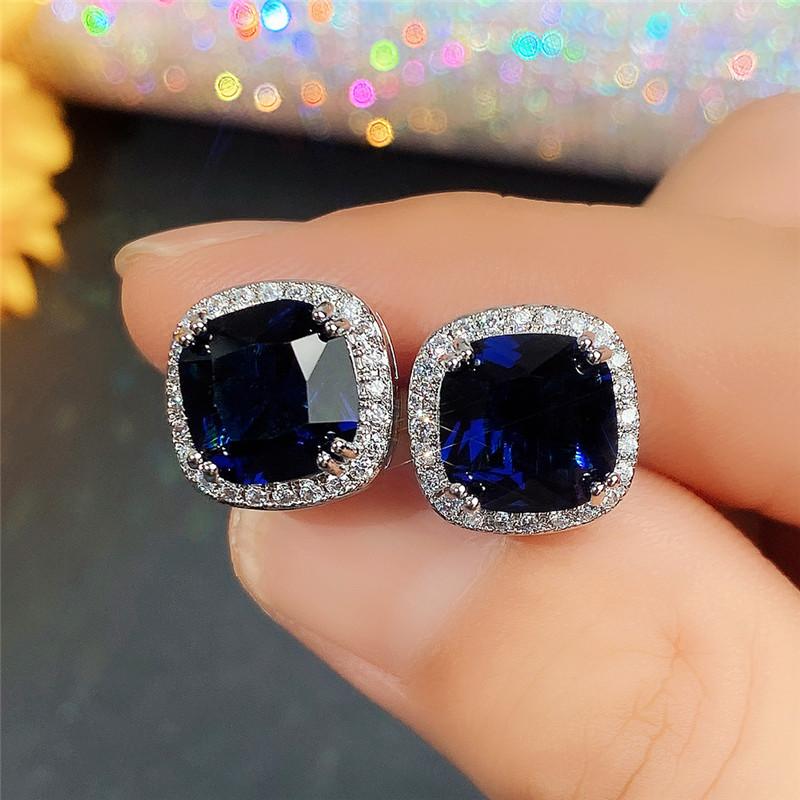Серьги-гвоздики Huitan Brilliant Cub Zirconia для женщин, элегантные синие CZ, аксессуары для ушей, помолвка, свадьба, вечеринка, модные украшения
