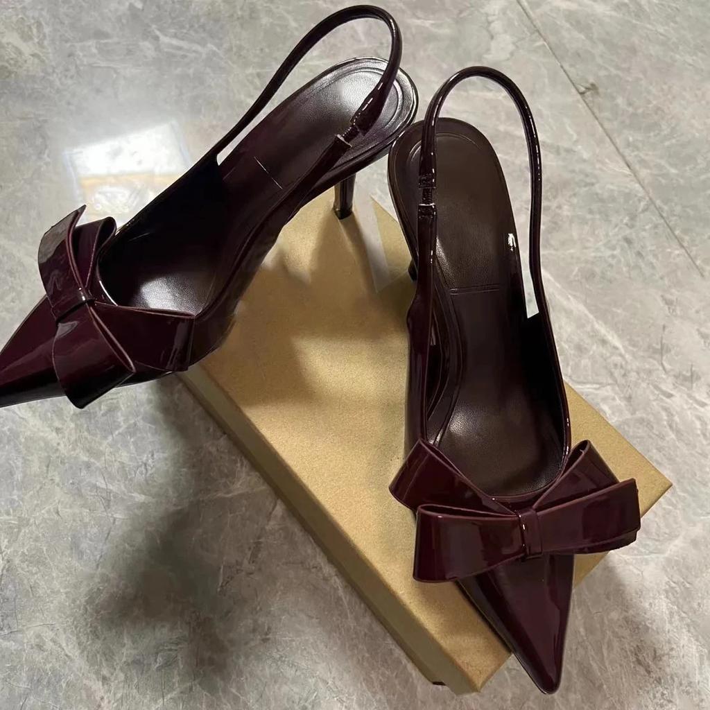 TRAF женские модные туфли на высоком каблуке с бантом, сексуальные туфли-шпильки с острым носком, осень 2024, новые женские элегантные туфли-лодочки на каблуке с открытой пяткой, 3 цвета