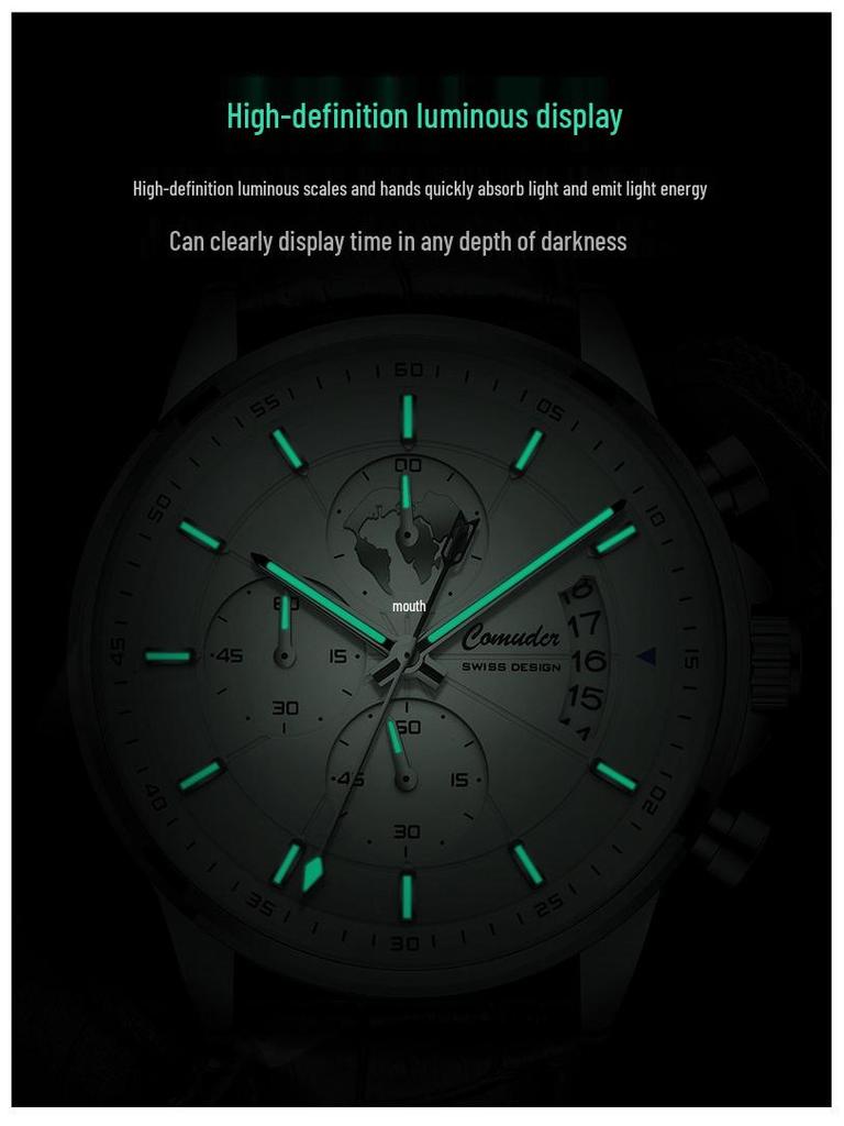 Мужские полностью автоматические водонепроницаемые светящиеся календарные кварцевые часы