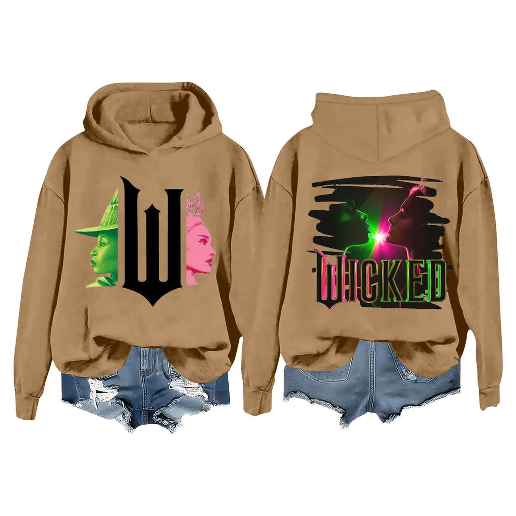 Женская модная повседневная кофта с длинными рукавами и принтом ведьмы с капюшоном