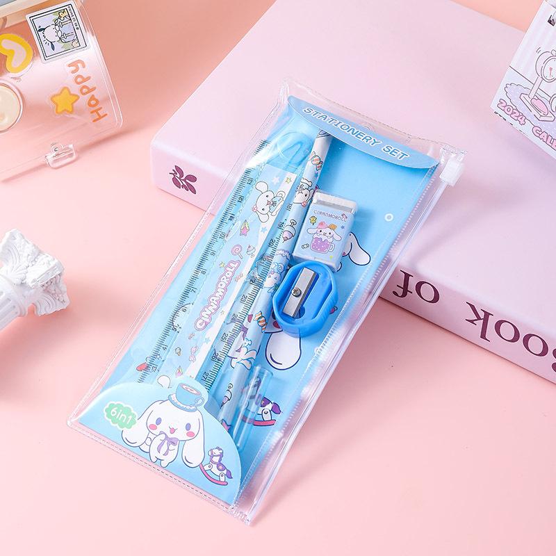 Мультяшный набор канцелярских принадлежностей Sanrio 5 в 1 Аниме Куроми Май Мелоди Синнаморолл с линейкой, карандашом, ластиком для школьников, подарки
