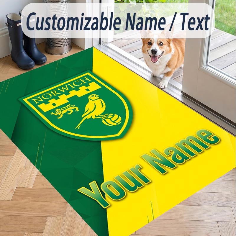 Custom Text Printed Rug Norwich City Non Slip Floor Carpet For Home Room Decor