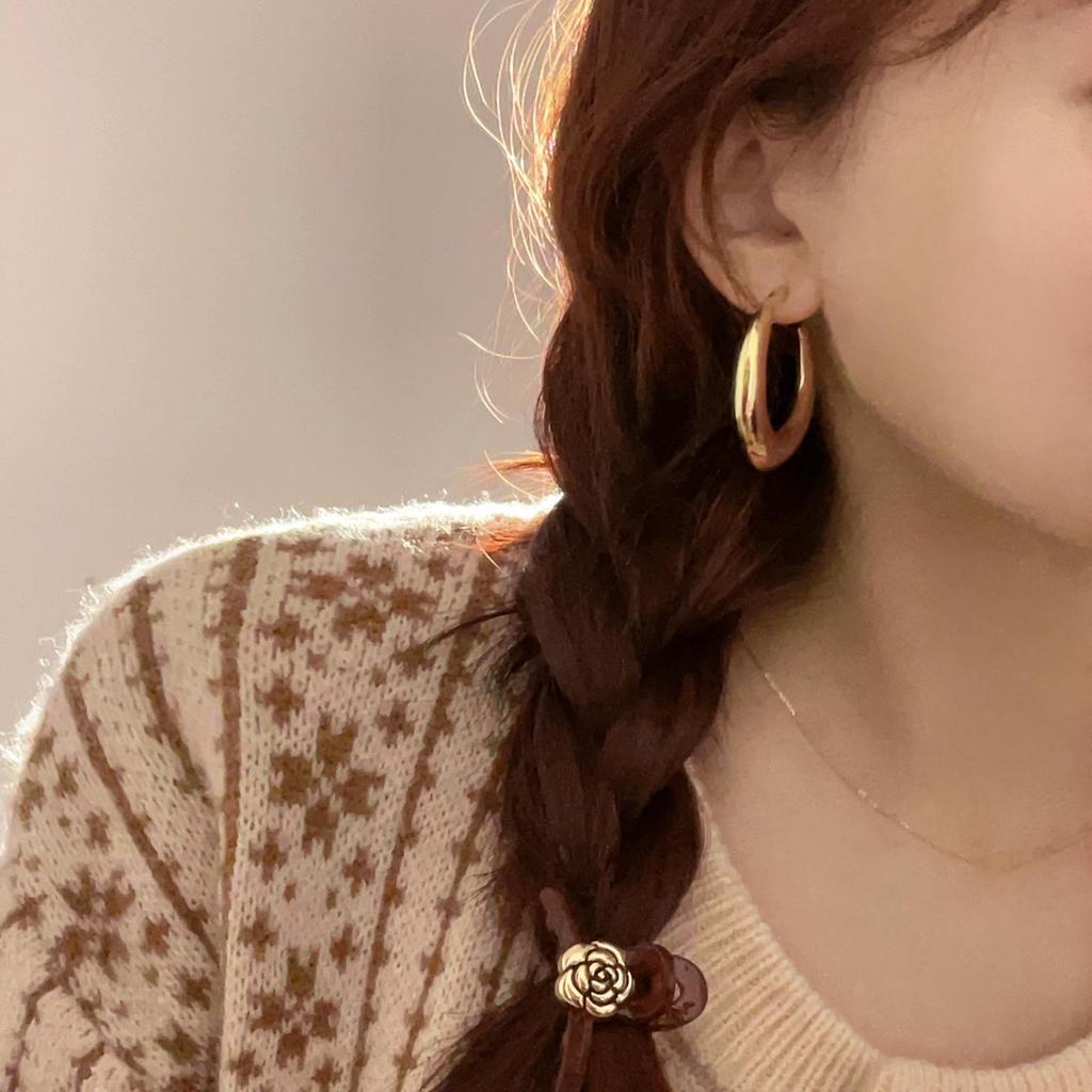 Элегантные большие металлические серьги в форме полумесяца и полукруга - Серебряная игла для женщин