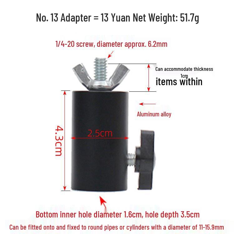 Live Broadcast Photography Light Stand Adapter – 1/4" Screw Tripod Bracket for Background and Horizontal Pipe Conversion.