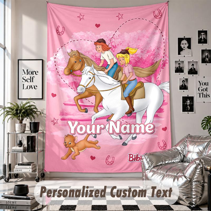 Custom Tapestry Wall Hanging, Bibi & Tina Personalized Name Text Home Wall Decor