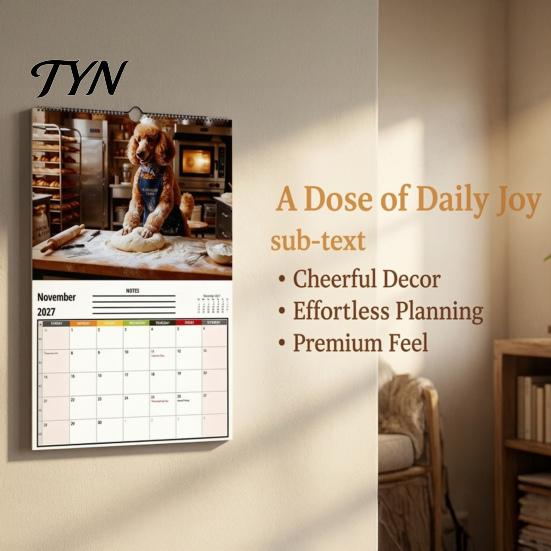 New Year Gift for Dog Lovers 2027 Funny Working Wall Calendar, Jan. 2027-Dec. 12 x Functional Memo Writing Pad 8 Inch Monthly Planner with Puppy