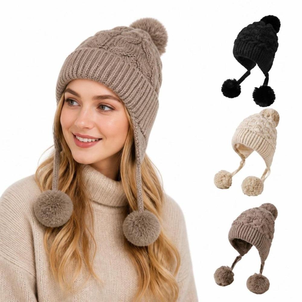 Warm Lining Pullover Cap Pom Pom Ball Woolen Hat New Beanie Hat Women