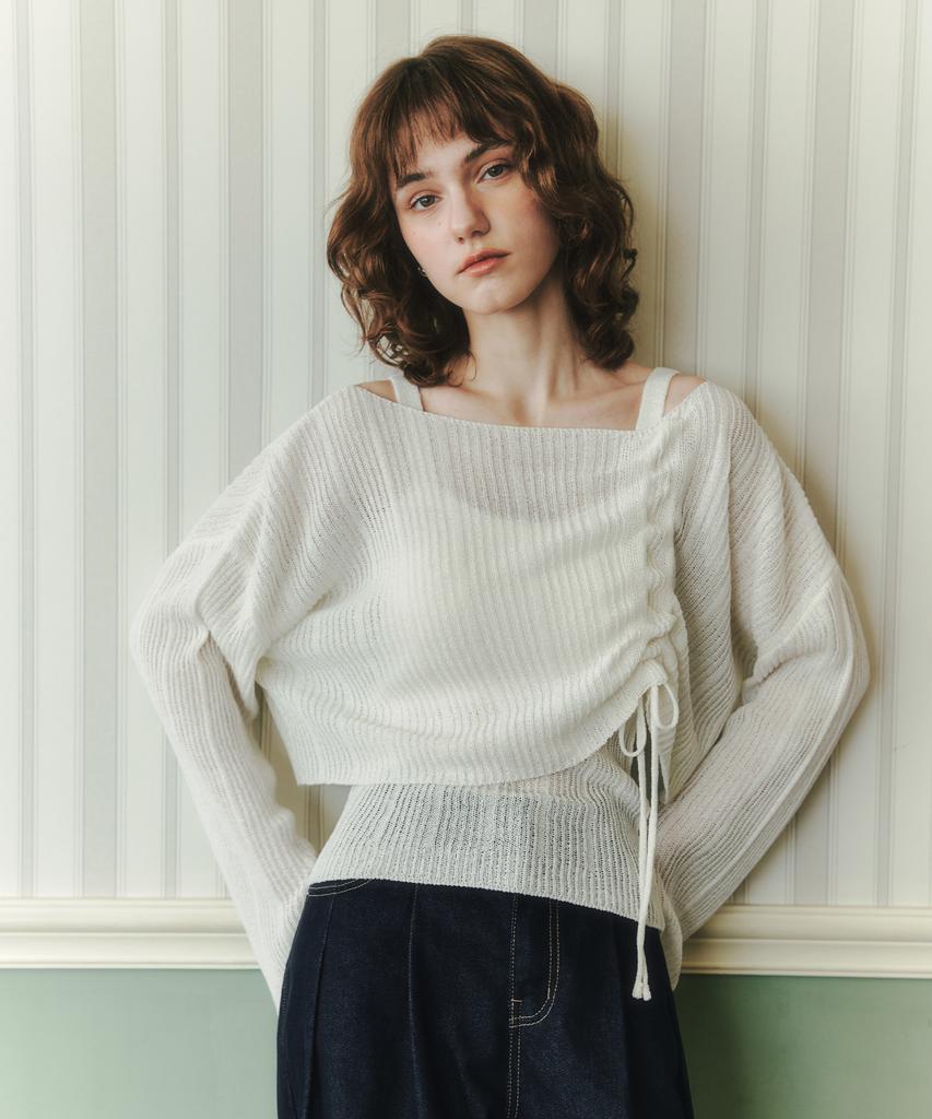 ZEROSTREET [4 Colors] String Point Knit & Sleeveless Set