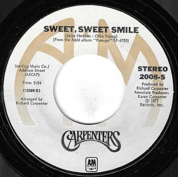 7-дюймовая пластинка CARPENTERS Sweet Sweet Smile 2008S AM Records 1977 US Pop Б/у