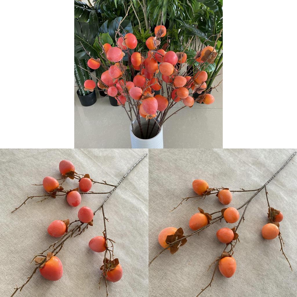 Faux Persimmon Fruit Branch For Home Decor With Foam Painted Berries