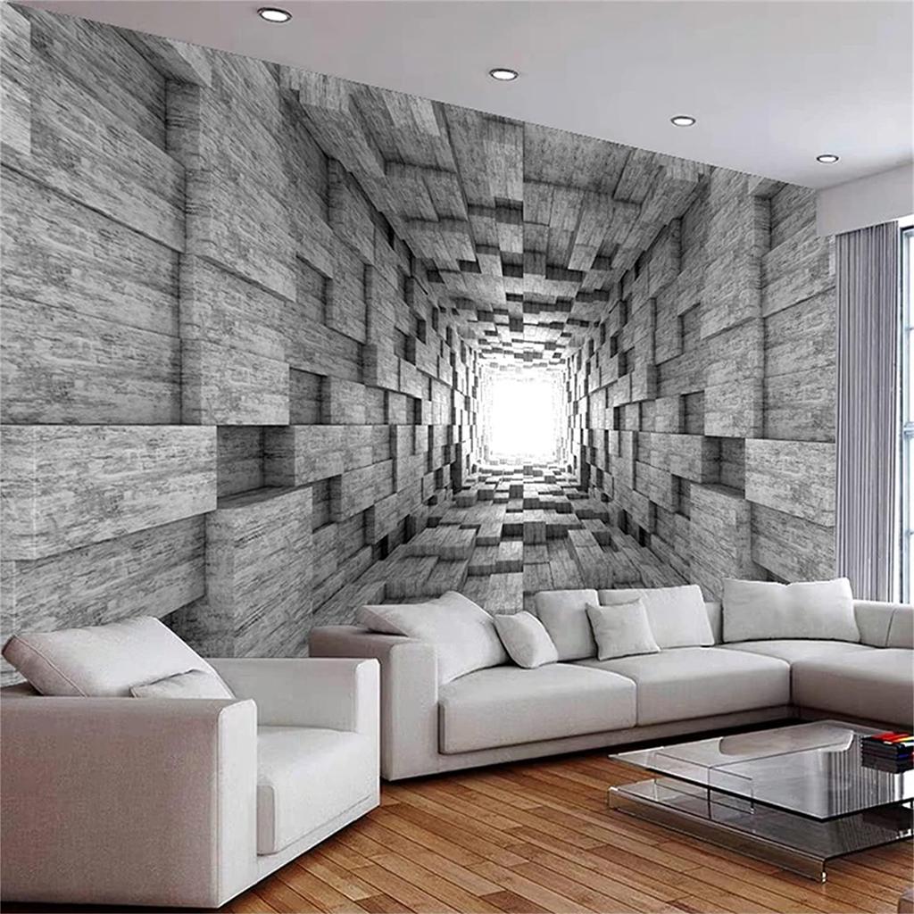 Gray Geometric Cube Cement Wall Wallpaper Wall Mural, Retro Industrial Style Art 3D Wall Murals, Large Wallpaper Background Mural Panorama Poster