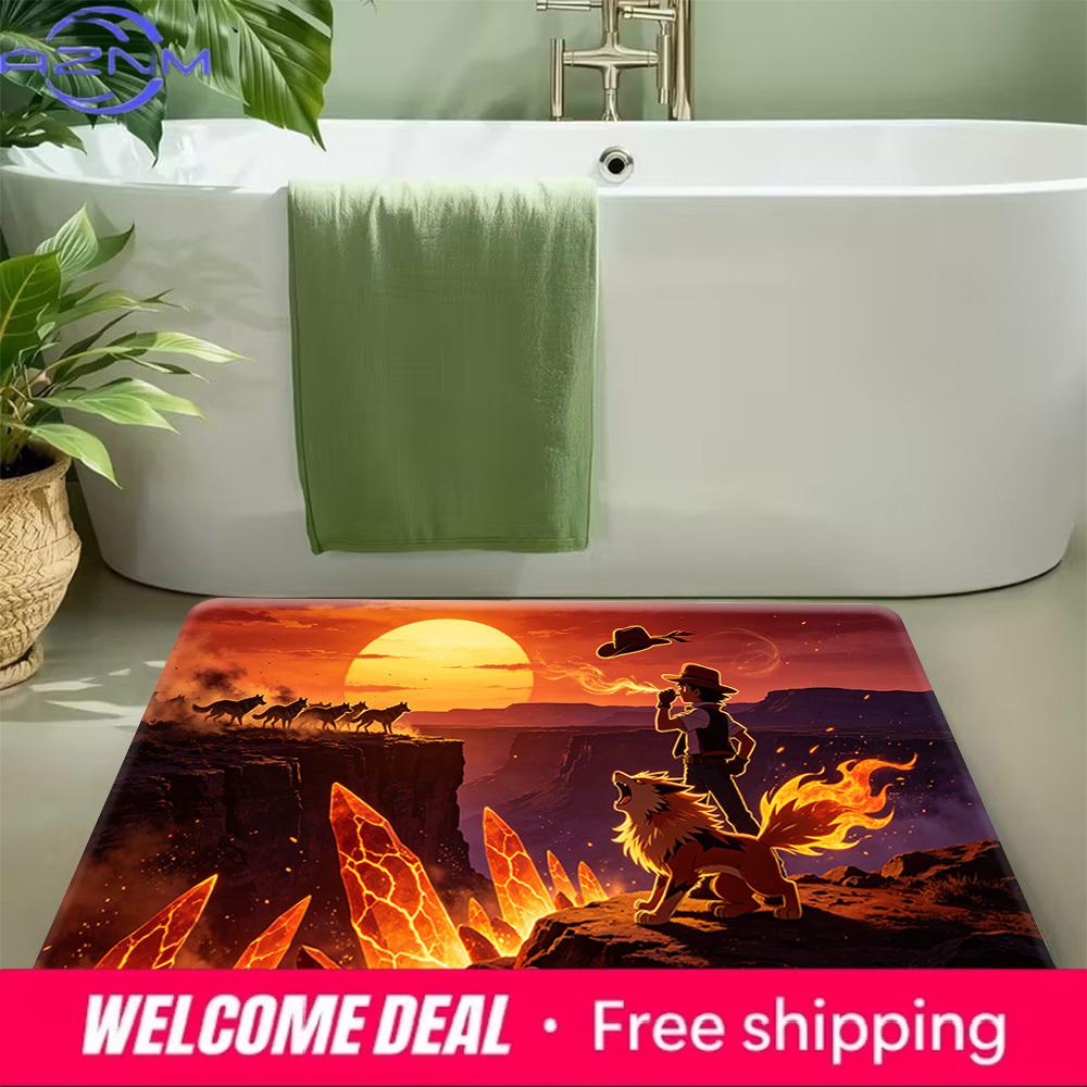Pokemon Arcanine Wild West Sunset Adventure Print Non-Slip Floor Mat Doormat