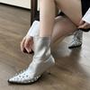Fashion Sexy Pointed Side Zip Ankle Boots Women Crystals Rivets Design Boots for Women Pumps Fine High Heel Soft Leather Stretch Boots