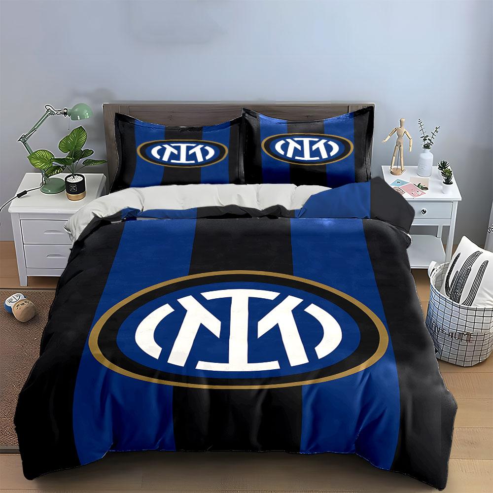 Blue-black stripes, Inter logo. Bedding sets Duvet cover sets Duvet covers Pillowcases(1*Duvet Cover 2*Pillowcases without duvet insert)