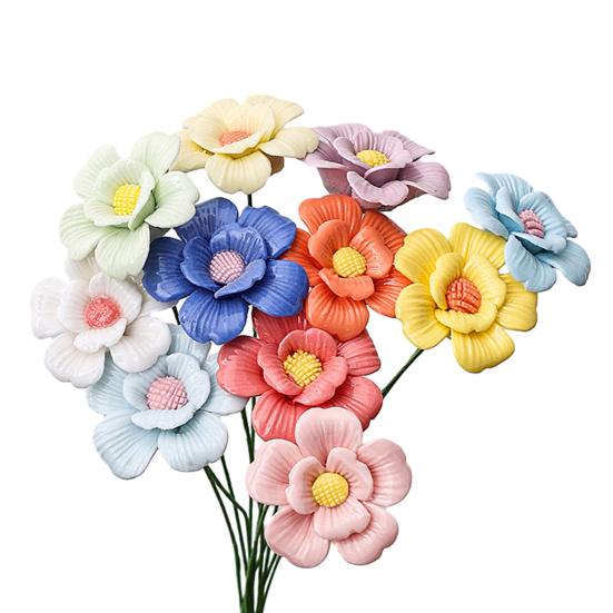 Ручная работа Керамический Имитация Цветка Реалистичный Искусственный Красочный Цветок Декорация Искусственный Цветок со Стеблем DIY Украшение для Вазы