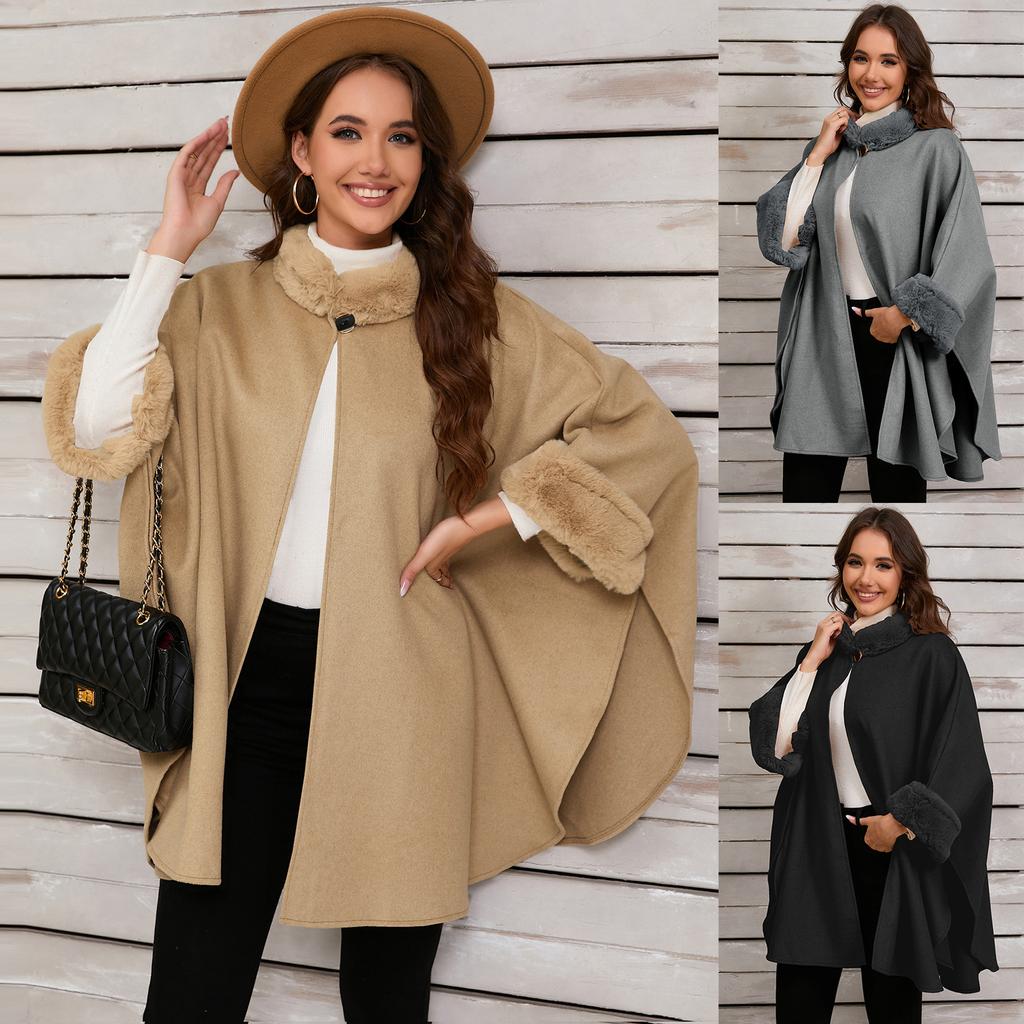 Women's Warm Shawl Wrap Poncho Cape Open Front Cardigan Shawls for Fall Winter Oversized Soft Faux Fur Cape Wrap Wool Coat Jacket Poncho for Women