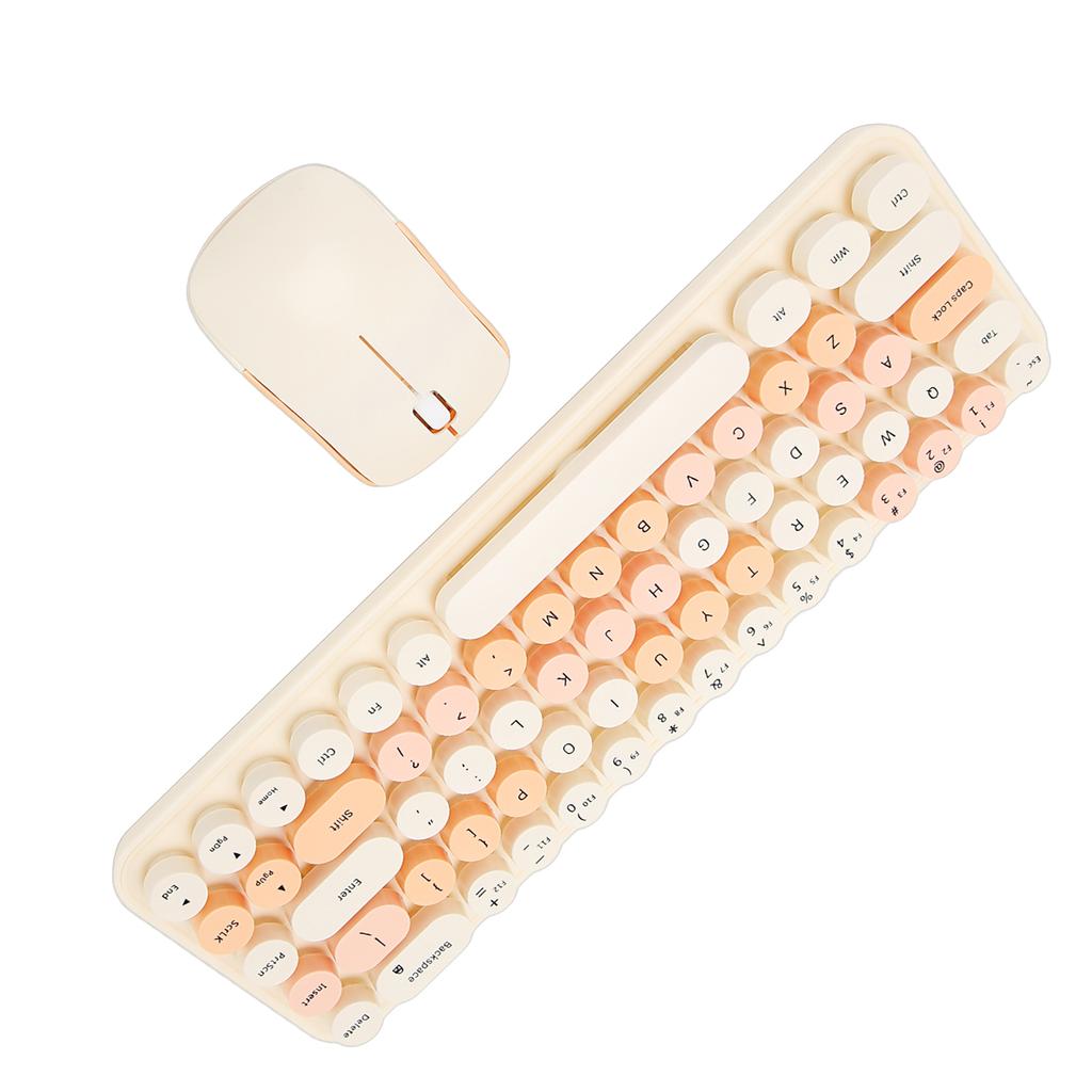 Keyboard Mouse Combo 2.4GHz Wireless Cute Retro 68 Round Keycaps 3 DPI Keyboard and Mouse for