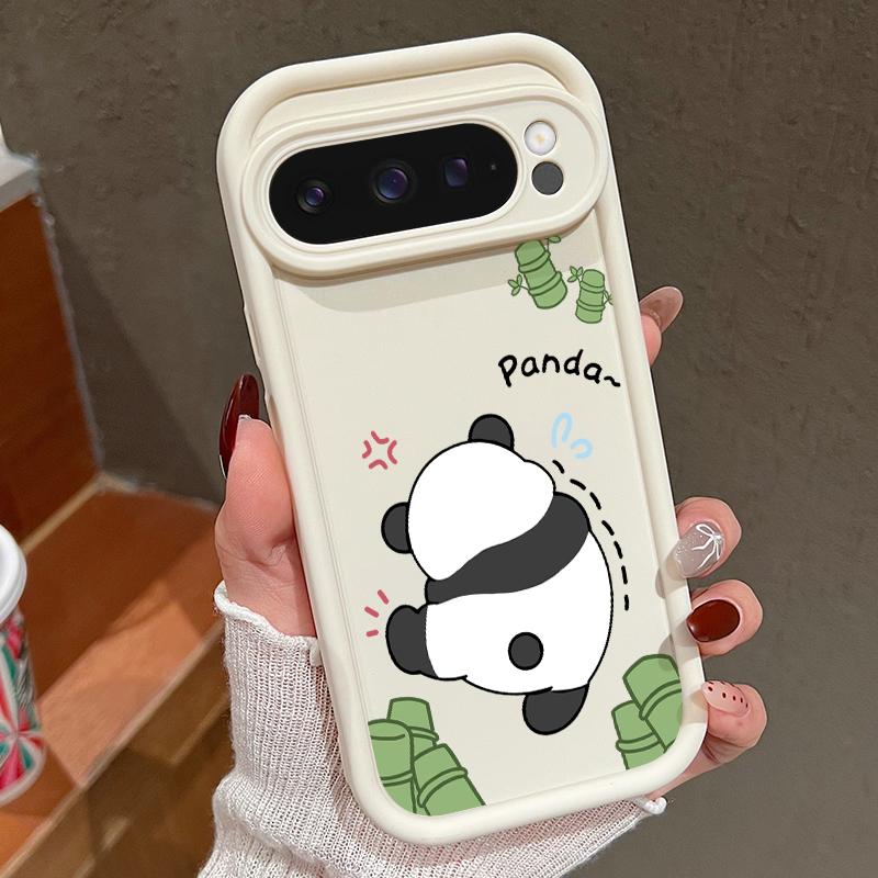 Cartoon Panda Pattern Soft Shockproof Matte Phone Case For Google Pixel 9 Pro XL 8 Pro 8A Lens Protection TPU Bumper Cover