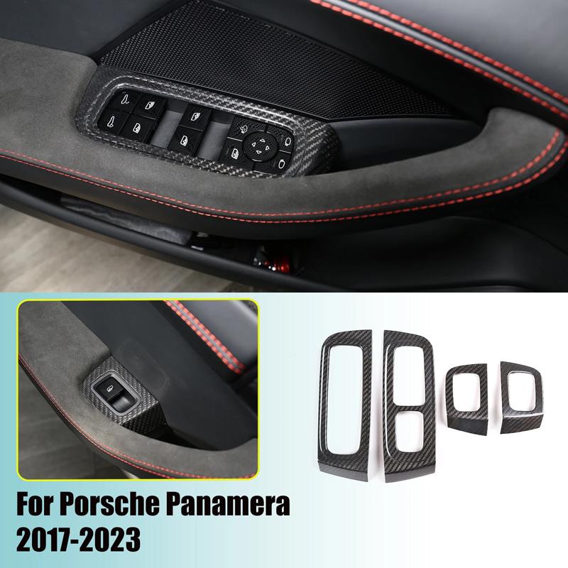 Real Carbon Fiber For Porsche Panamera 971 2017-2023 Car Door And Window Lift Switch Decorative Frame Protective Accessories