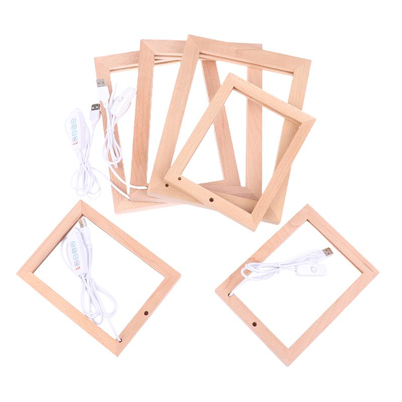 Светящаяся фоторамка, настольные фоторамки, светящийся держатель, простая 3D-светильник, декоративная светодиодная подсветка, деревянная USB-светодиодная фоторамка