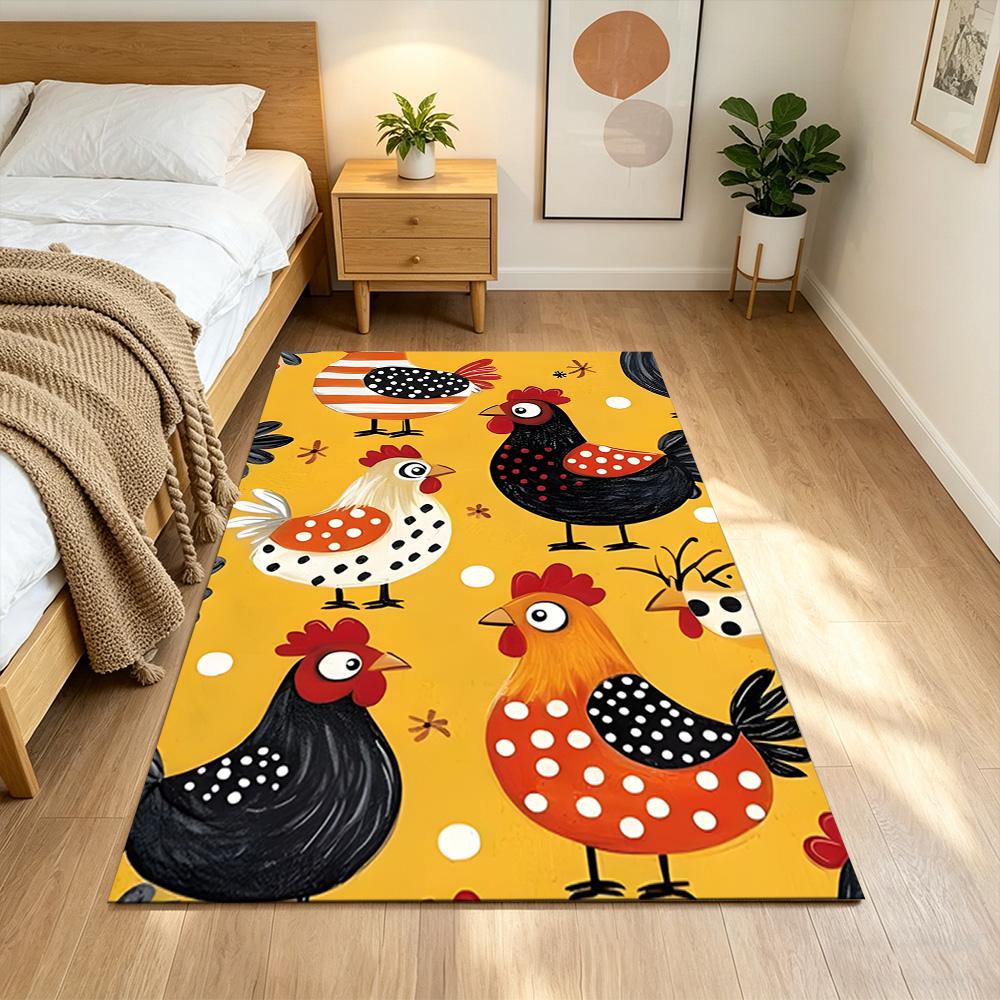 Colorful Chicken Art Pattern Non-Slip Home Carpet Design for Office Decor Living Room Bedroom Gift