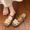 Baotou Half Slippers Women's Summer Wear 2025 New One-pedal Soft-soled Mary Jane Shoes Fairy Flower Flat Sandals