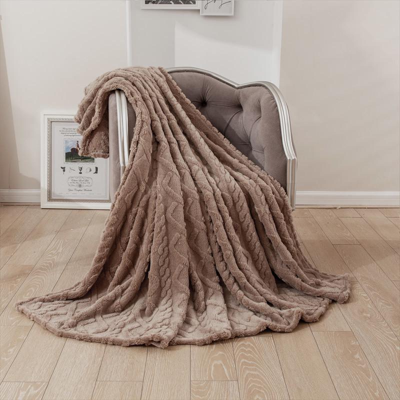 Однотонное жаккардовое флисовое одеяло с 3D ромбовидным узором из тафты для всех сезонов
