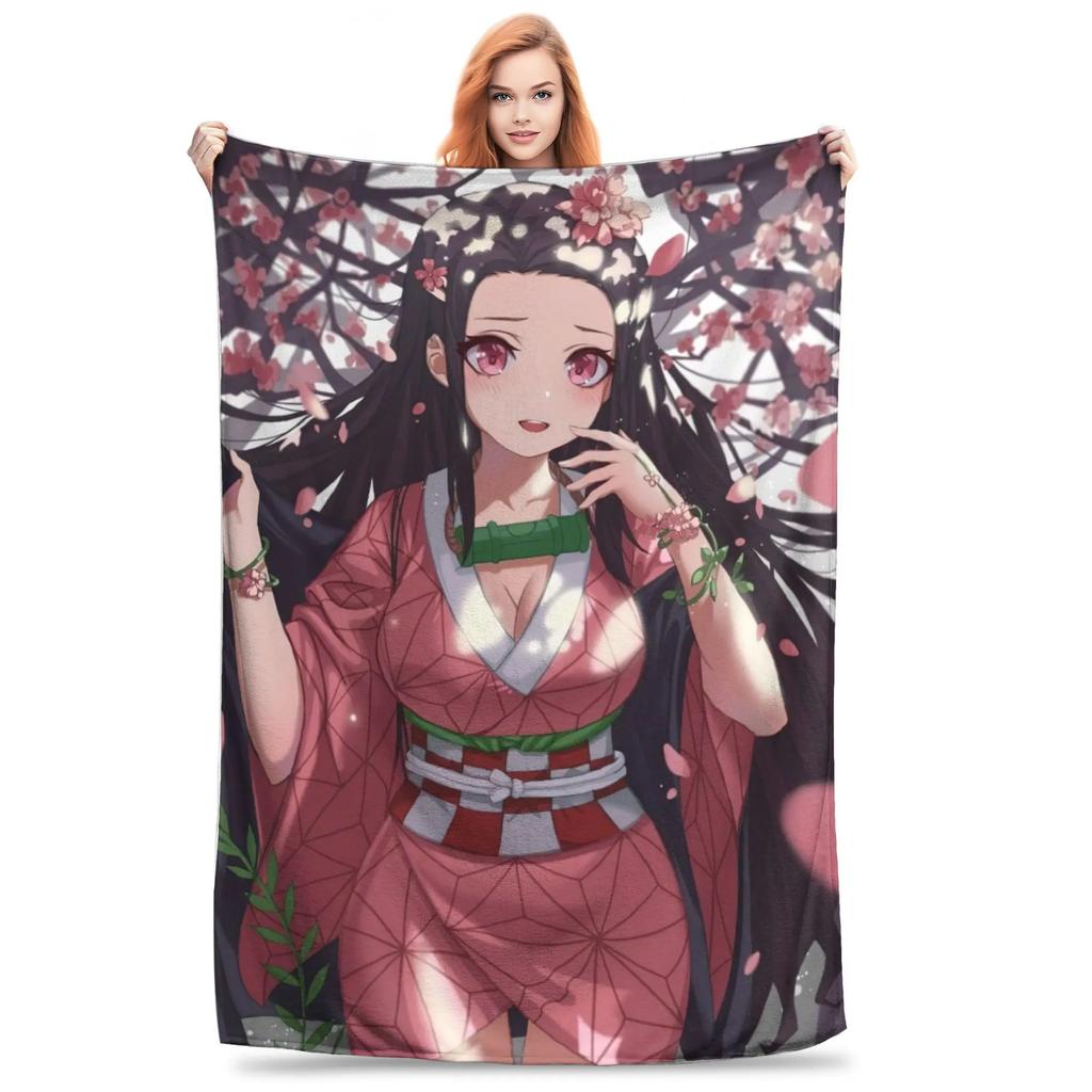 Nezuko Demon Slayer Blankets Fleece All Season  Portable Lightweight Thin Throw Blanket for Bedding Couch Bedspread