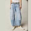 Casual Women's Jeans Gradient Color Wide Leg Jeans with Pockets Hip Hop Retro Mid Waist Ankle Tube Shaped Loose Denim Trousers