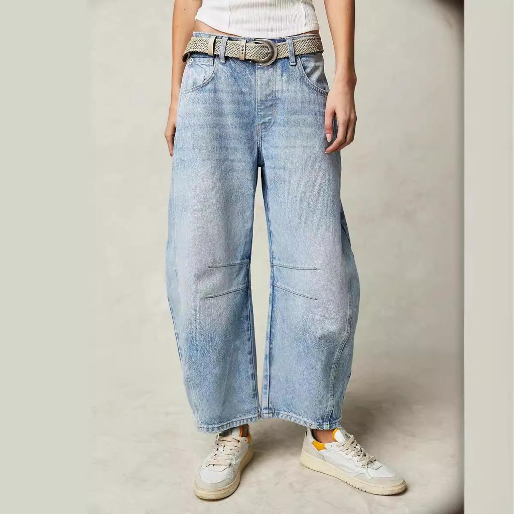 High Jeans Fashion Wide Leg Shape Women Casual Baggy Mid Waist Denim Jeans