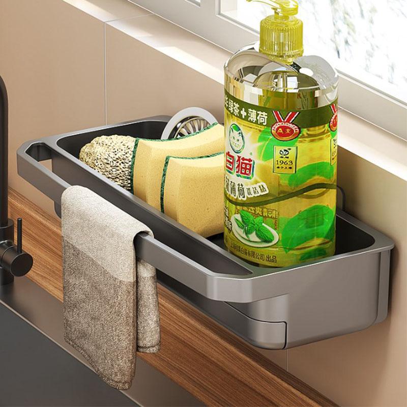 Кухонная полка для хранения смесителя, регулируемая, без отверстий, сушилка с поддоном, полка для раковины, настенная полка для хранения губок