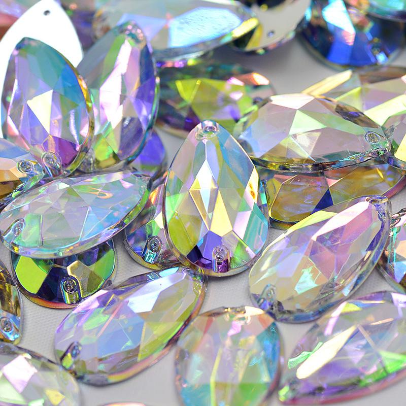 100 шт. 17*28 мм большие швейные кристаллы AB капли стразы аппликация плоские акриловые камни пришивные кристаллы для одежды