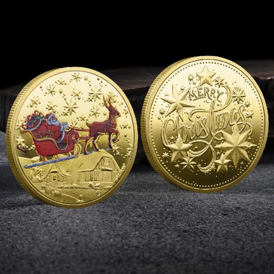 Рождественские монеты Санты, двухсторонняя коллекционная монета из сплава, красочный узор, праздничная сувенирная монета на Рождество