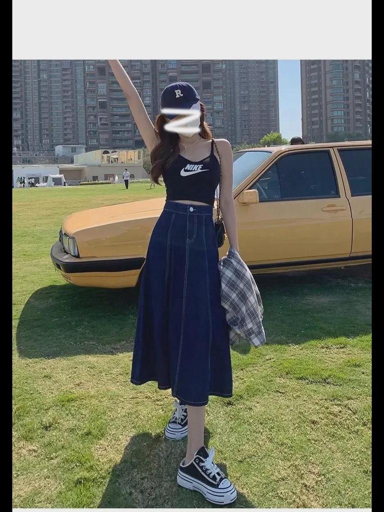 Джинсовая юбка А-силуэта с высокой талией в гонконгском стиле — женская миниатюрная, новая мода начала осени