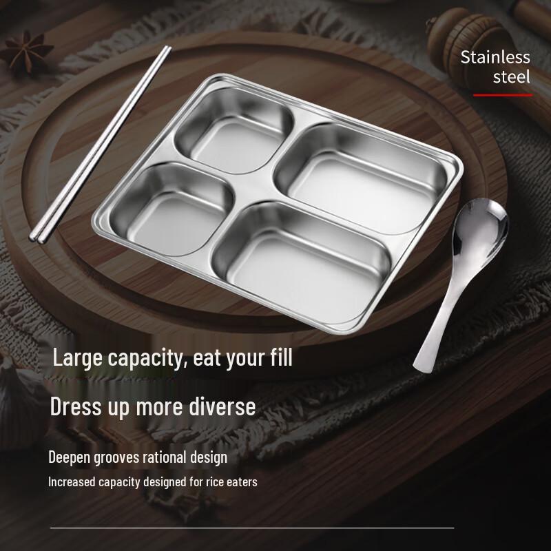 304 Stainless Steel Deep 4-Compartment Lunch Tray
