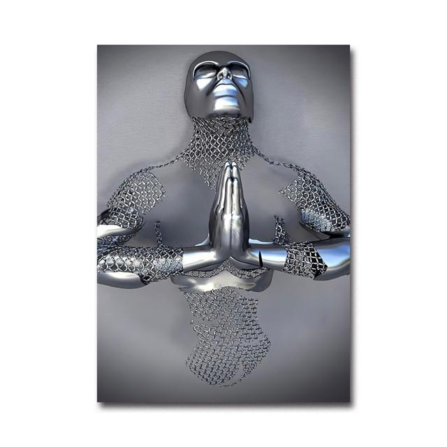 Metal Robot Abstract Art Sculpture Oil Painting Poster Exquisite Light Luxury Erotic Wall Decoration Painting Version