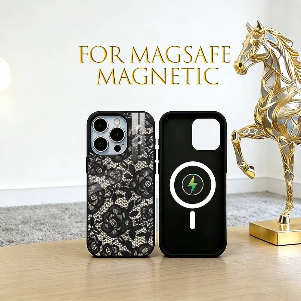 Винтажный Кружевной Чехол Для Телефона Для iPhone17,16,15,14,13,12,11 Plus,Pro Магнитный Для Magsafe Беспроводной Зарядки