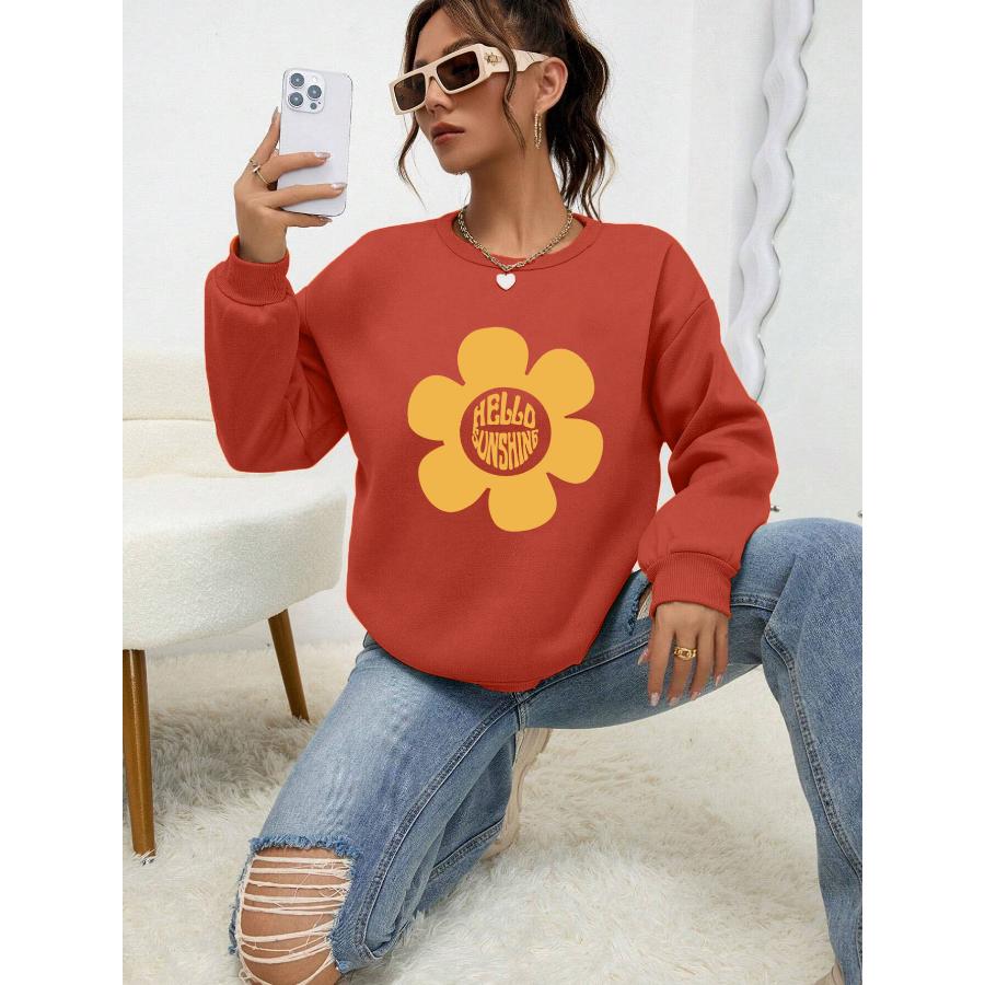 Hello Sunshine Big Yellow Flower Printed Hoodie Women Autumn Casual Pullovers Fleece Simple Sweatshirt Crewneck Female Tops