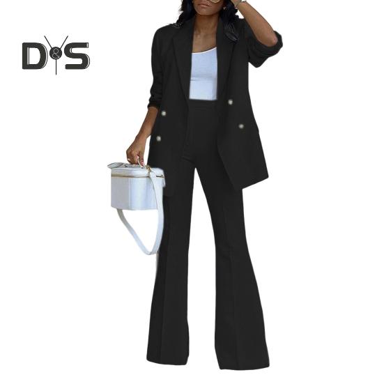 2 шт./компл., женское пальто, комплект брюк, двубортный кардиган средней длины с лацканами, куртка с длинными рукавами, широкие брюки с высокой талией, прямые брюки, женские формальные брюки для поездок на работу