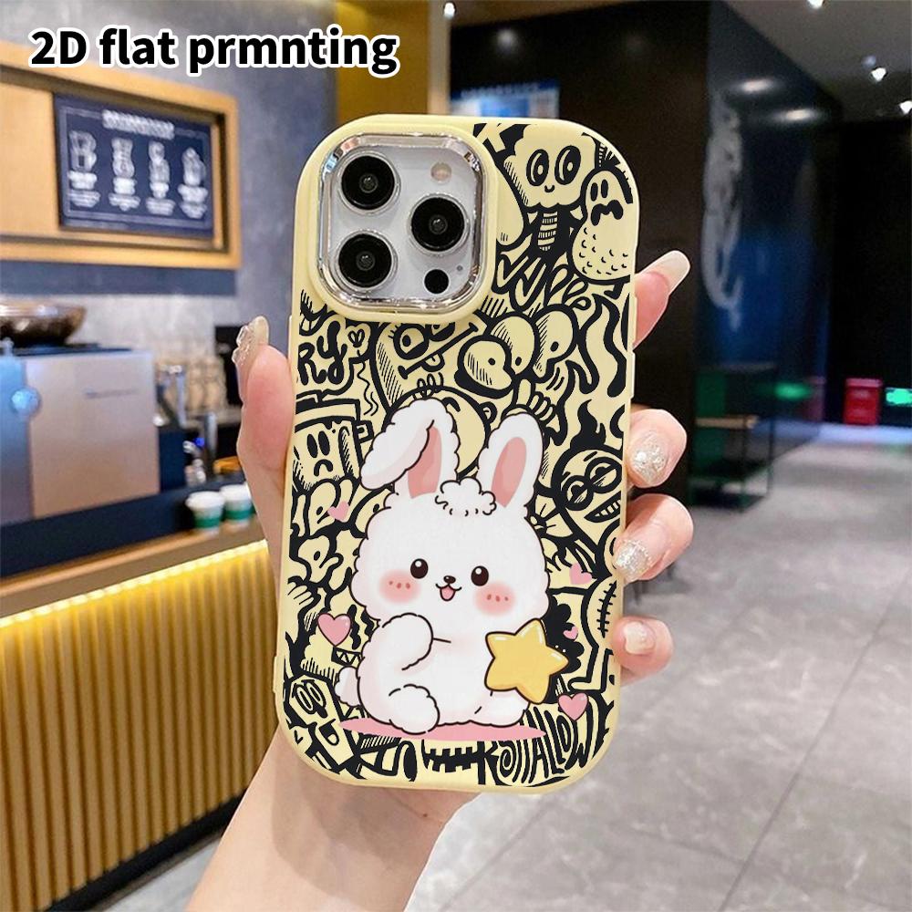 Чехол для телефона: 2D плоский дизайн, подходит для iPhone 18 17 16 15 14 13 Pro, парный стиль, белый кролик, Рождественский и Хэллоуинский подарок