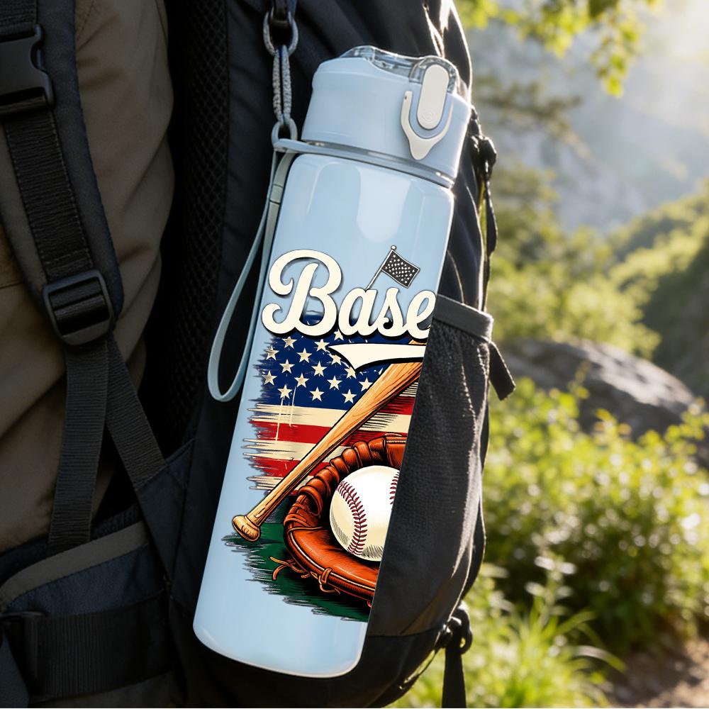 1PC American Flag Baseball Bat Graphic 750ml Color Plastic Water Bottle Leakproof Flip Straw Lid For Sports Office Home Use