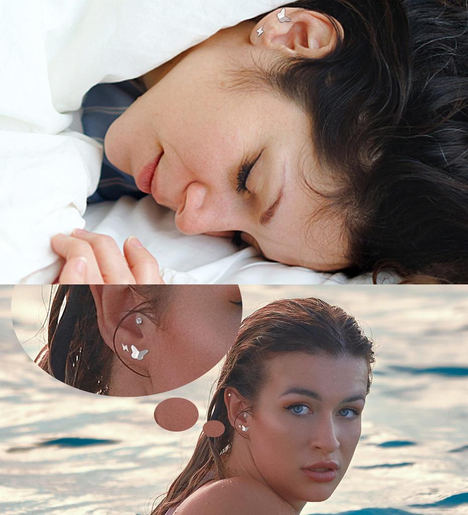 4 Pairs CZ & Opal Flat Back Earrings for Women & Men, Hypoallergenic Earrings for Sensitive Ears, Screw Back Cartilage Earrings