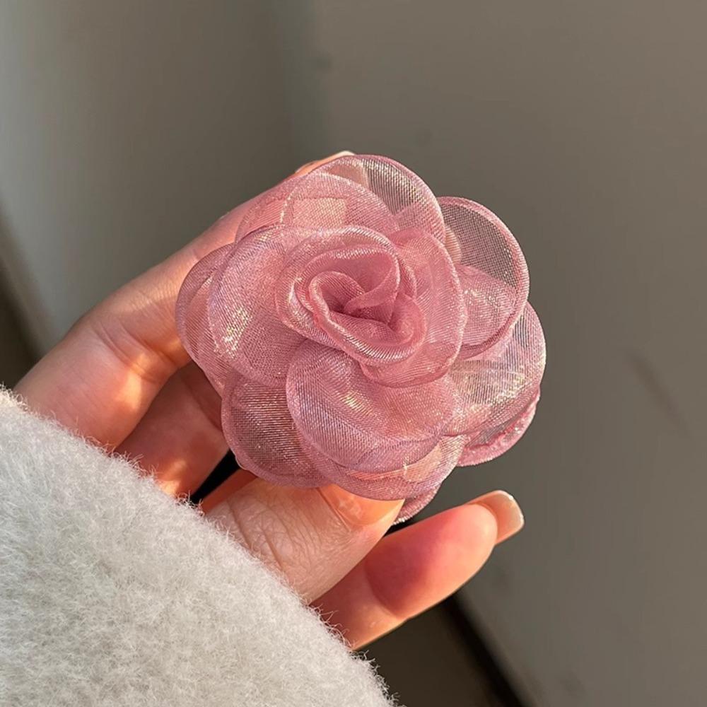 Mesh Camellia Shark Clip Cloth Flower Claw Clip Cute Simulation Flower Hair Claw  Seaside